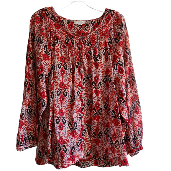 BEACHLUNCHLOUNGE Printed Peasant Top with Embroidered‎ Yoke Women's XL - Picture 2 of 13
